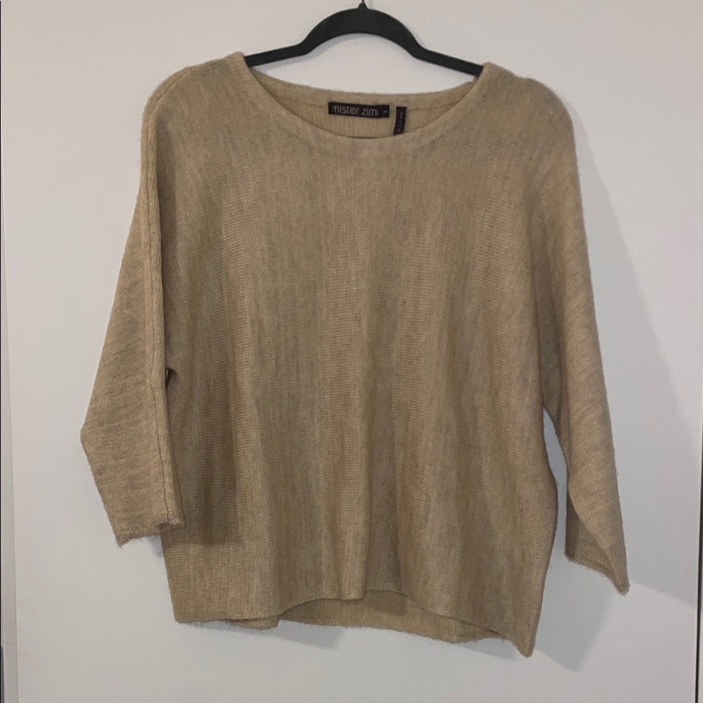 Cream crop sleeve wool/mohair blend sweater